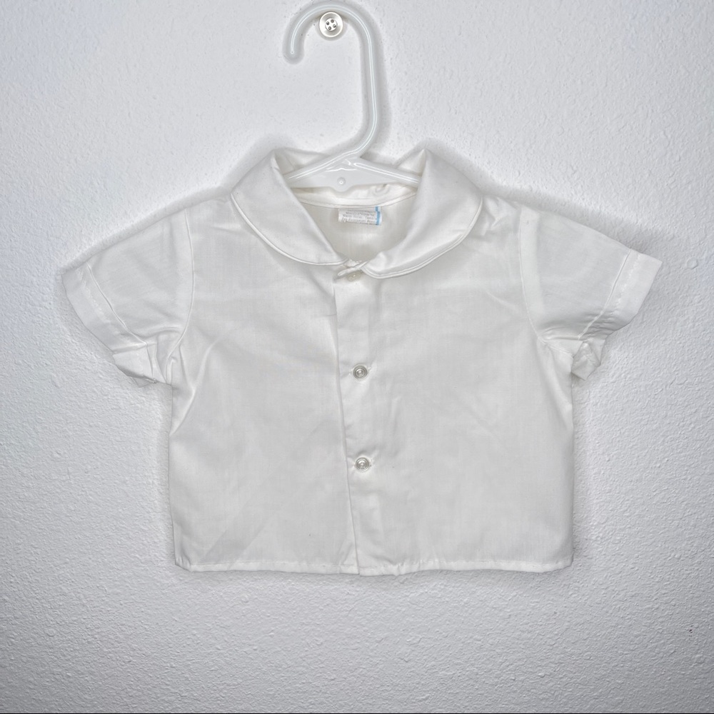 White Peter Pan collar button down baby boys girls shirt for under Jon Jons